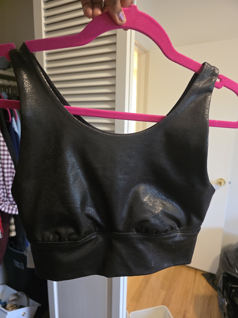 aerie Black Shiny Sports Bra